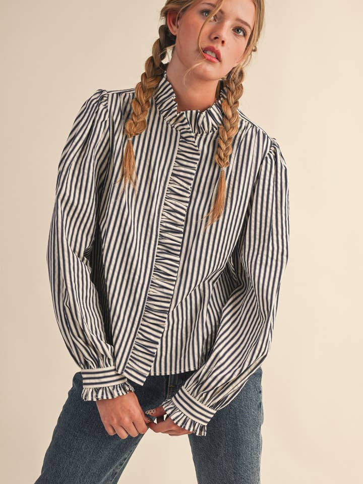 STRIPE RUFFLE SHIRT