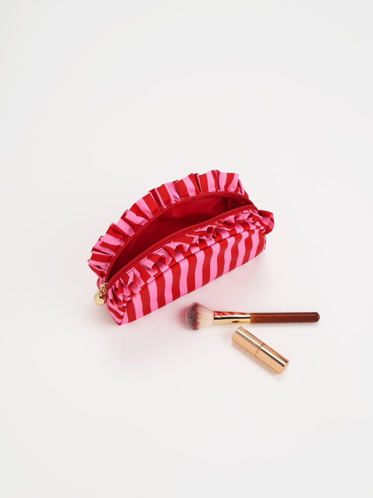 STRIPE RUFFLE ZIP POUCH
