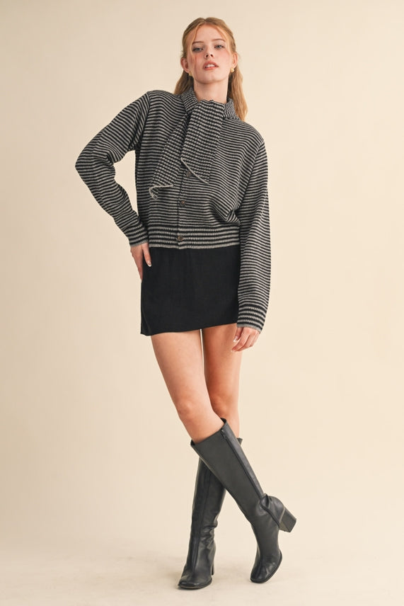 STRIPE TIE NECK CARDIE
