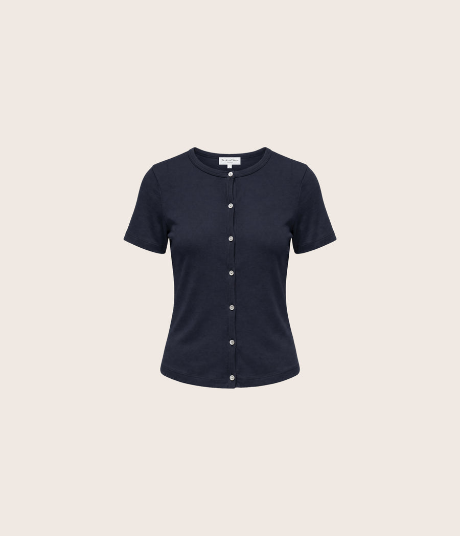 VALERIE SHINE SHORT SLEEVE BUTTON FRONT TEE