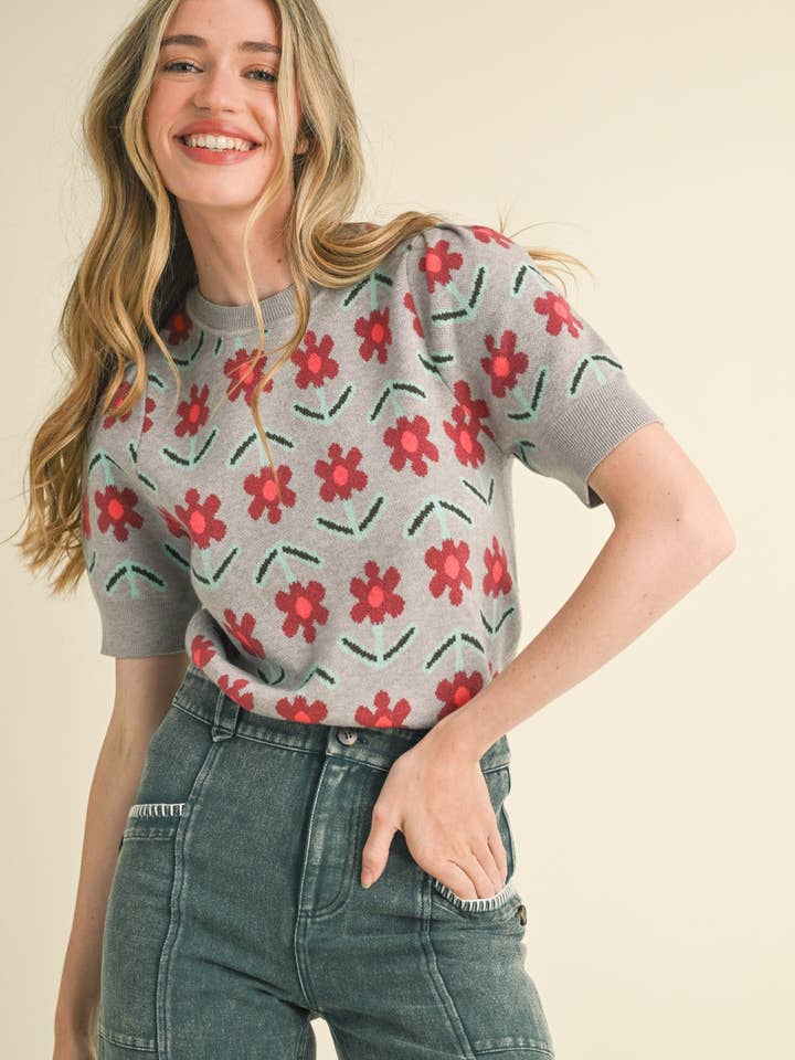 SS FLORAL KNIT SWEATER