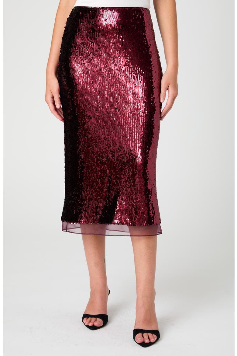 COSETTE STRETCH SEQUIN MIDI SKIRT