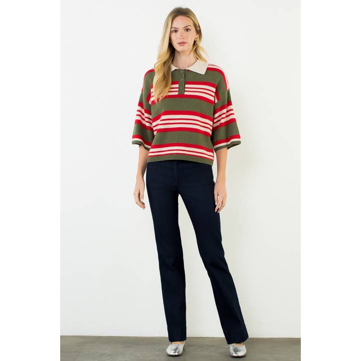 STRIPED COLLARED SWEATER