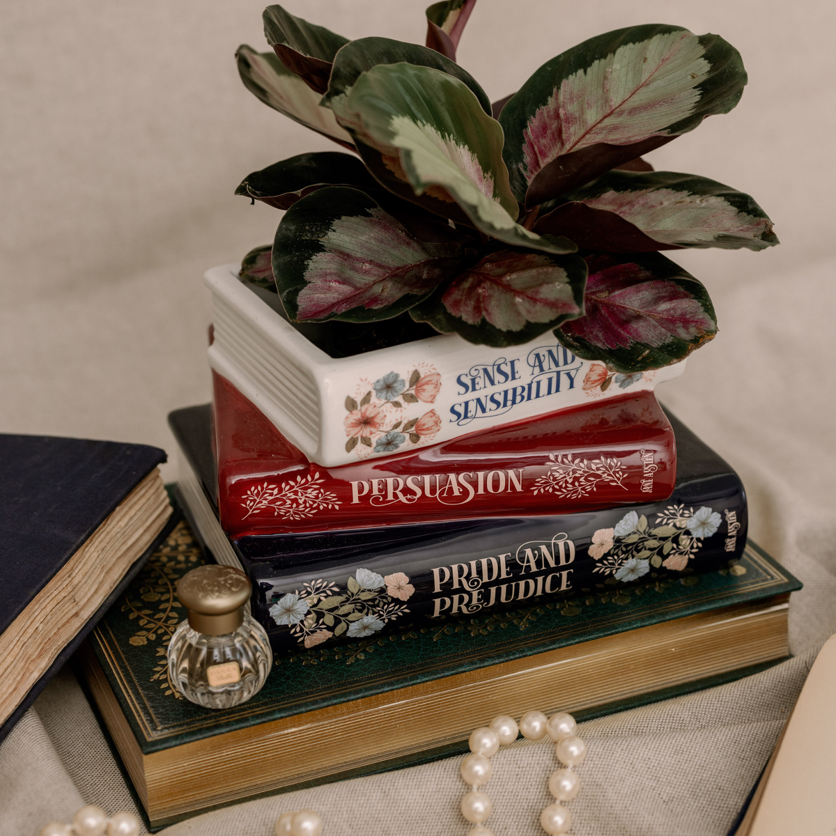 PLANTER STACKED BOOKS JANE AUSTEN