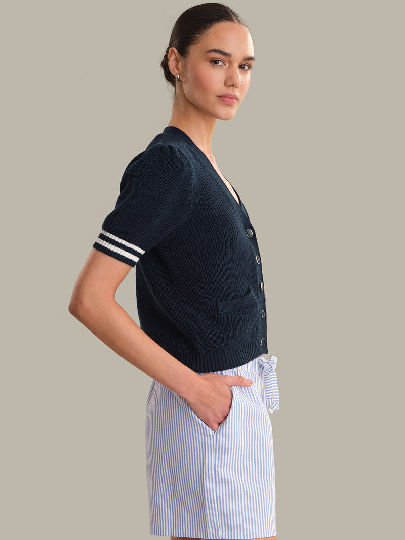 AVALON PUFF SLEEVE BUTTON FRONT CARDI