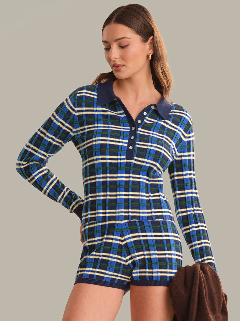 SIENNA PLAID RIB POLO TOP