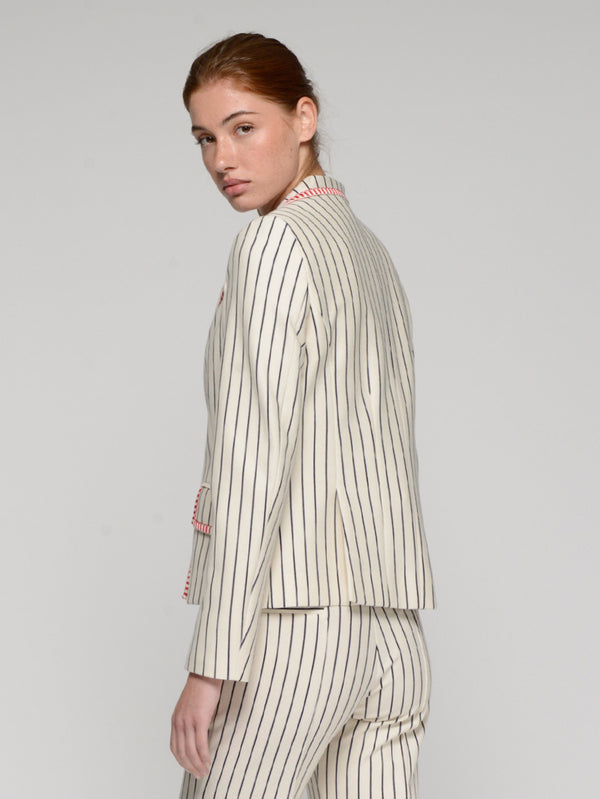 RIBBON TRIM STRIPE BLAZER