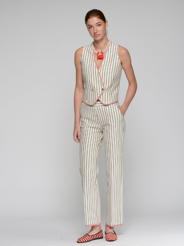 RIBBON TRIM STRIPE PANT
