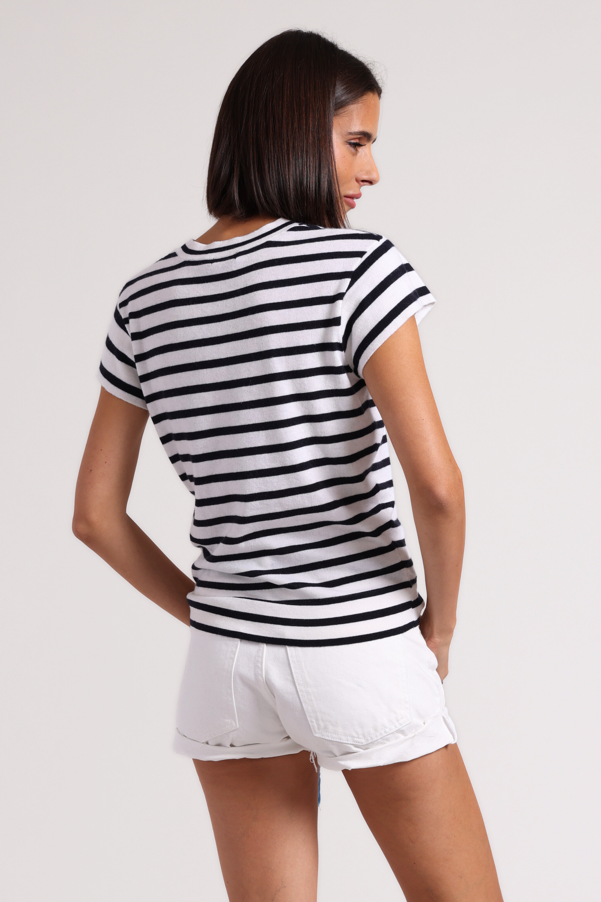 SUPIMA STRIPED CAP SLEEVE CREW