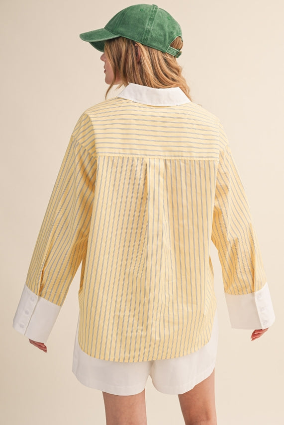 STRIPED WIDE CUFF BUTTON DOWN SHIRT