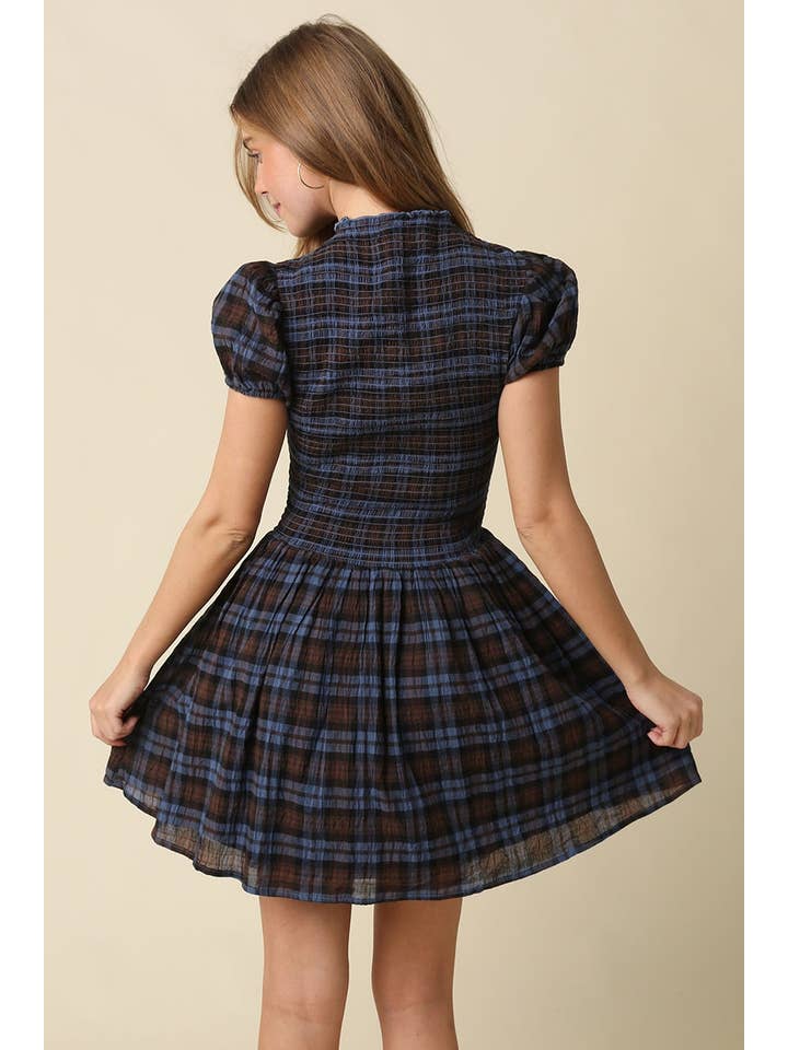 PLAID SMOCKED MINI DRESS