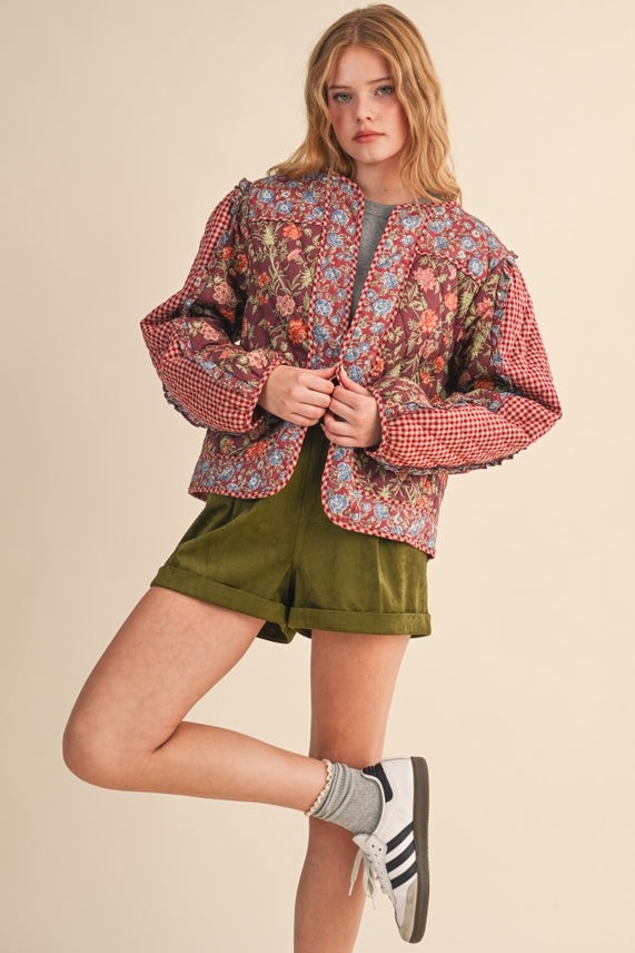 MIXED PRINT QUILTED JACKET