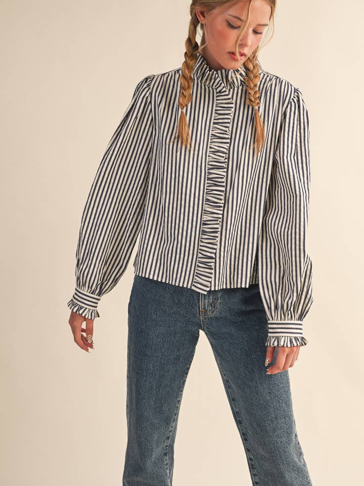 STRIPE RUFFLE SHIRT