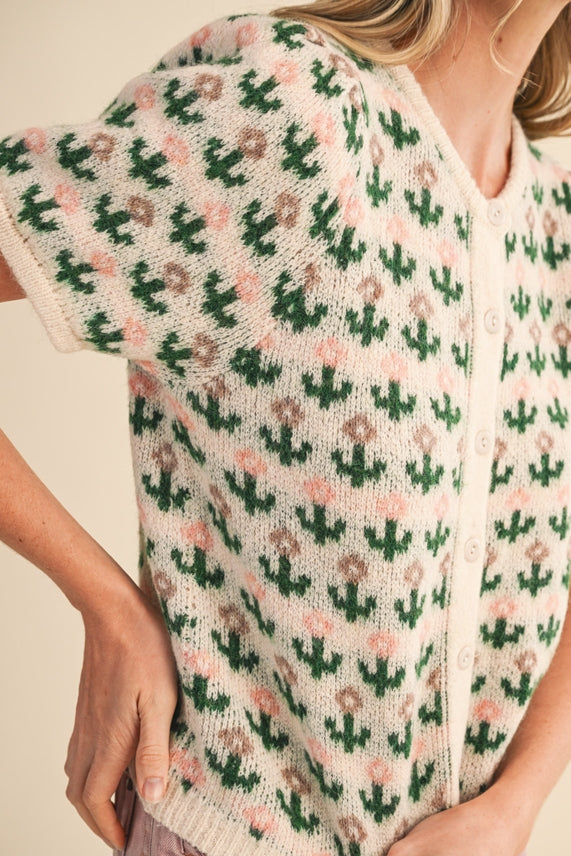 FLORAL SS SWEATER CARDI