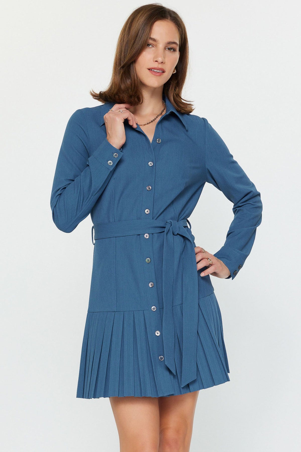 PLEATED HEM BUTTON UP DRESS