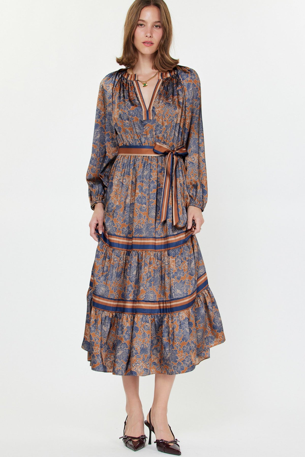SPLIT NECK PRINT DRESS