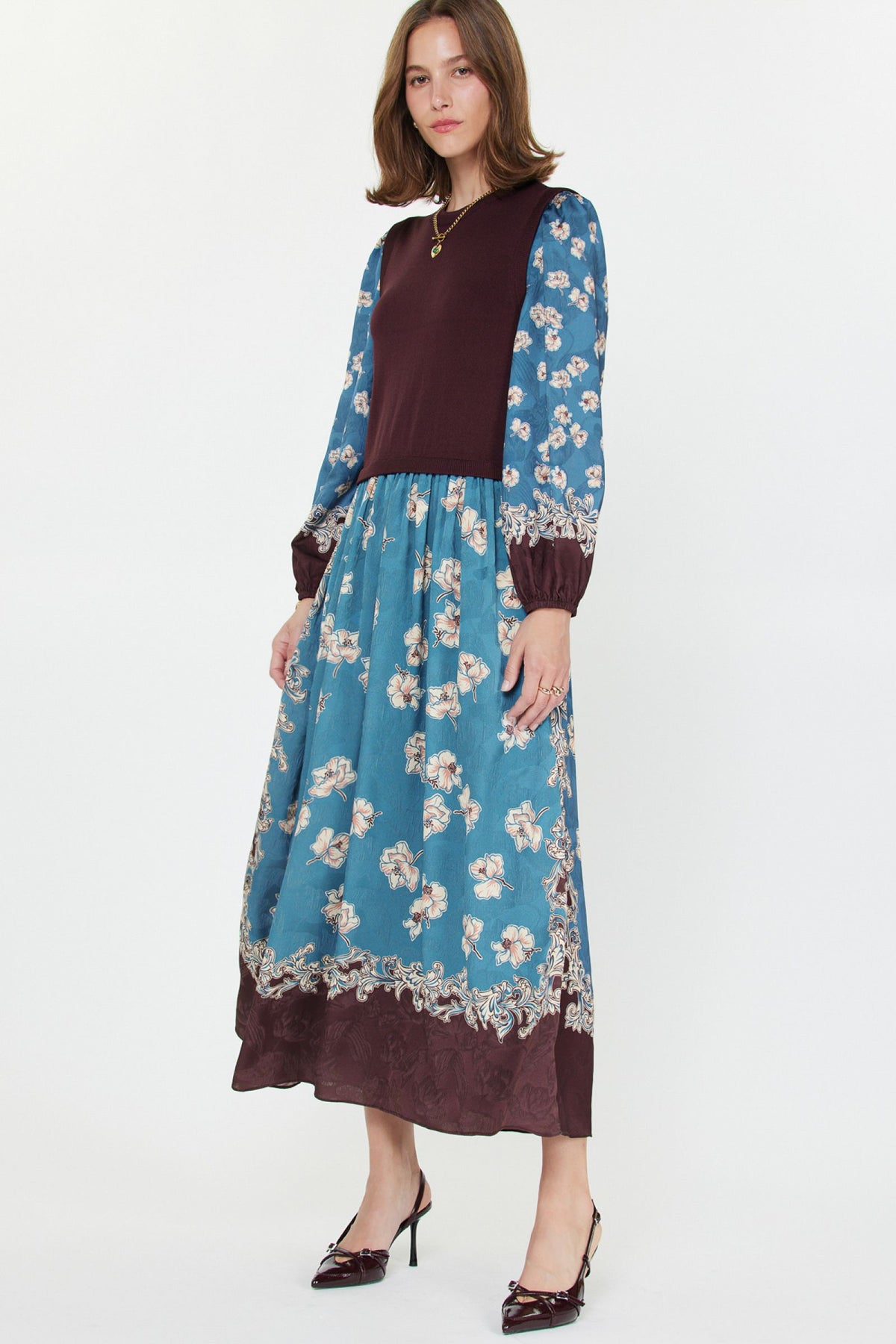 FLORAL MIXED MEDIA DRESS