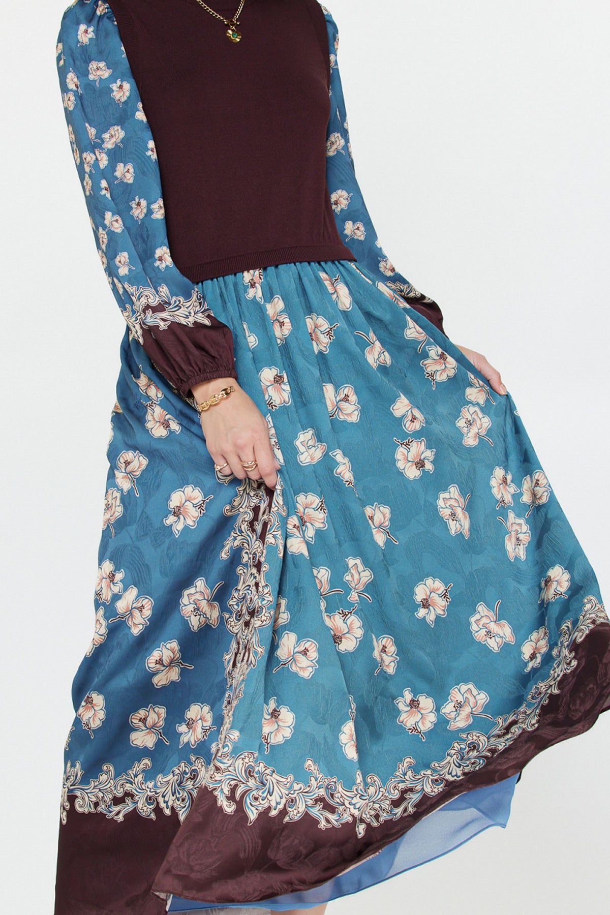 FLORAL MIXED MEDIA DRESS