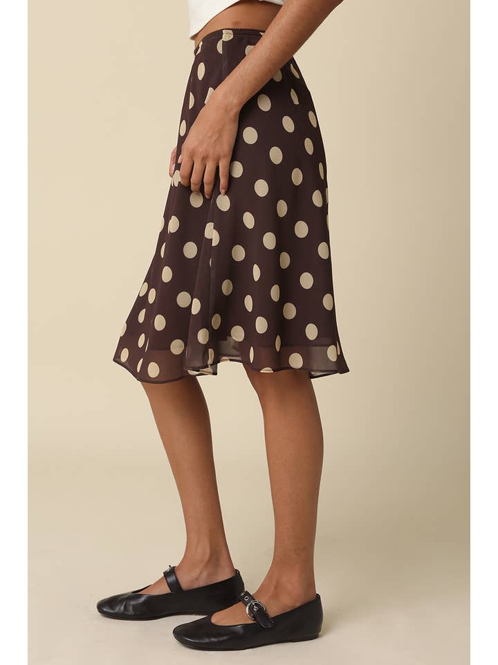 LEILA POLKA DOT MESH MIDI SKIRT