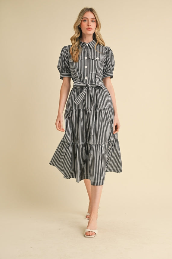 STRIPED SHIRT MIDI DRESS