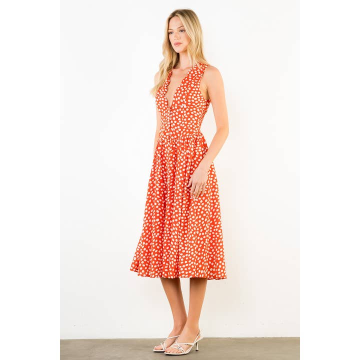 POLKA DOT DEEP V DRESS
