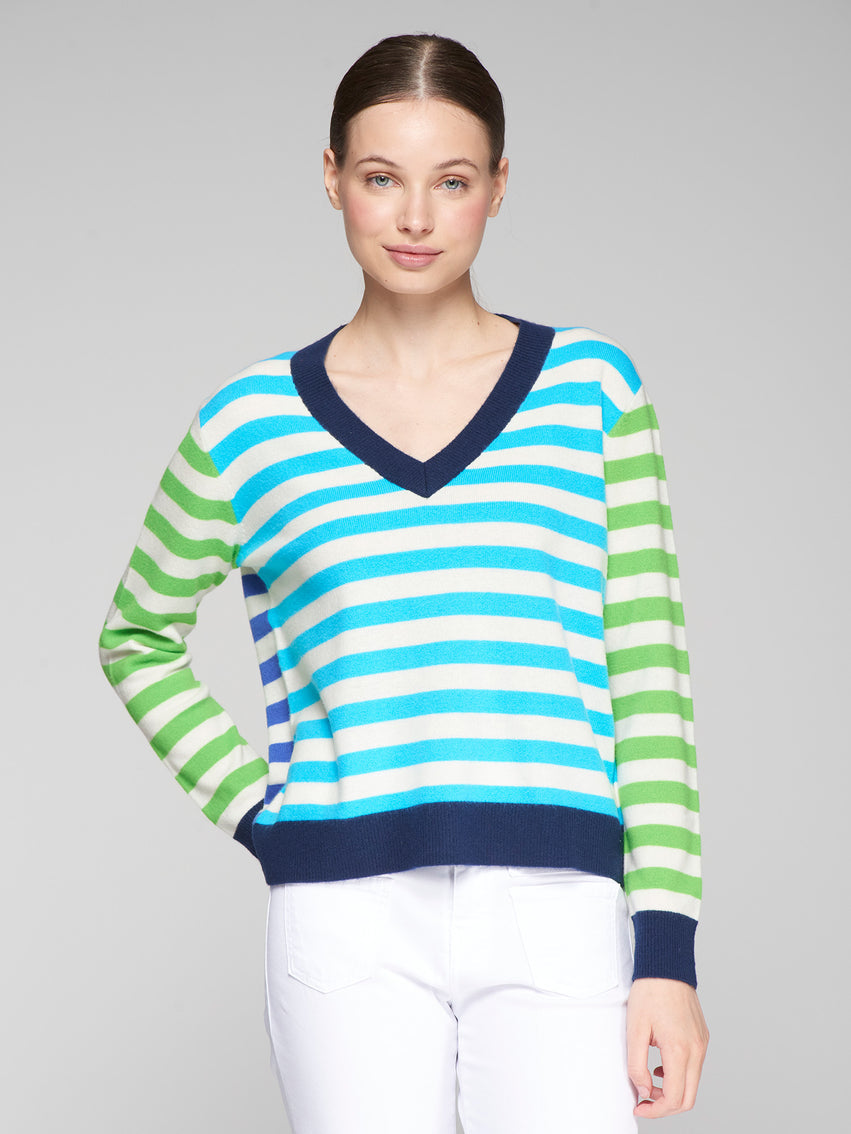 COLORBLOCK STRIPE V SWEATER