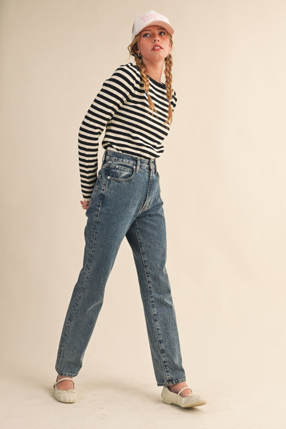 STRIPED BOAT NECK SWEATER