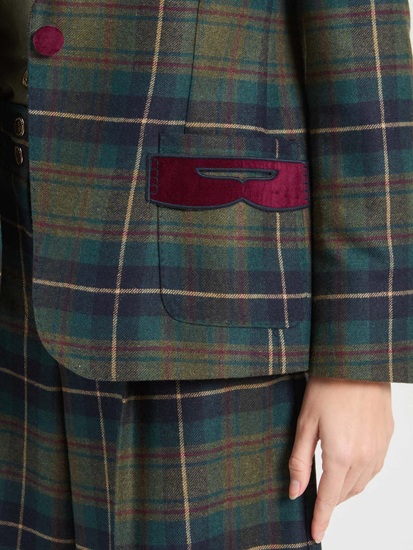 VELVET DETAIL PLAID BLAZER