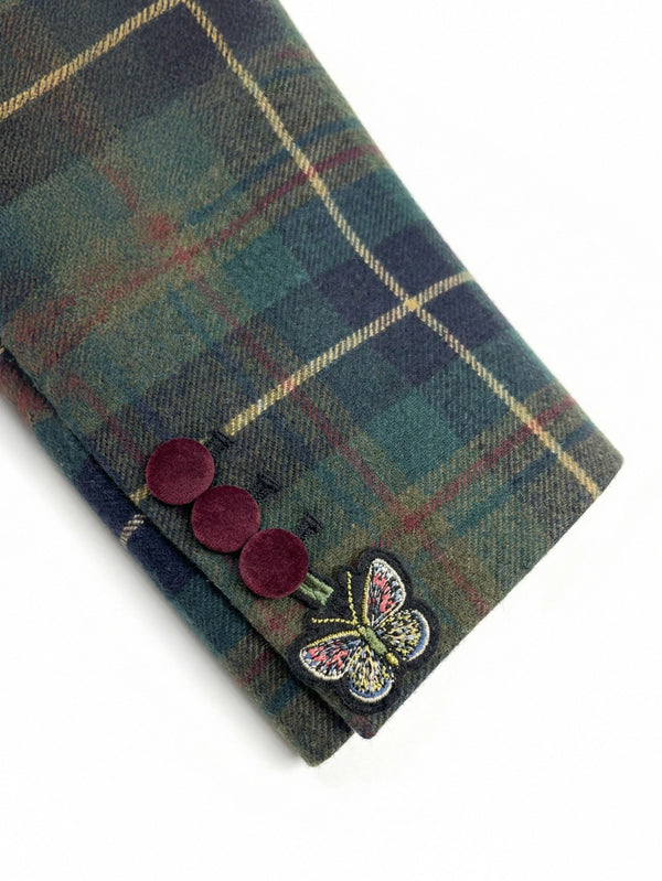VELVET DETAIL PLAID BLAZER