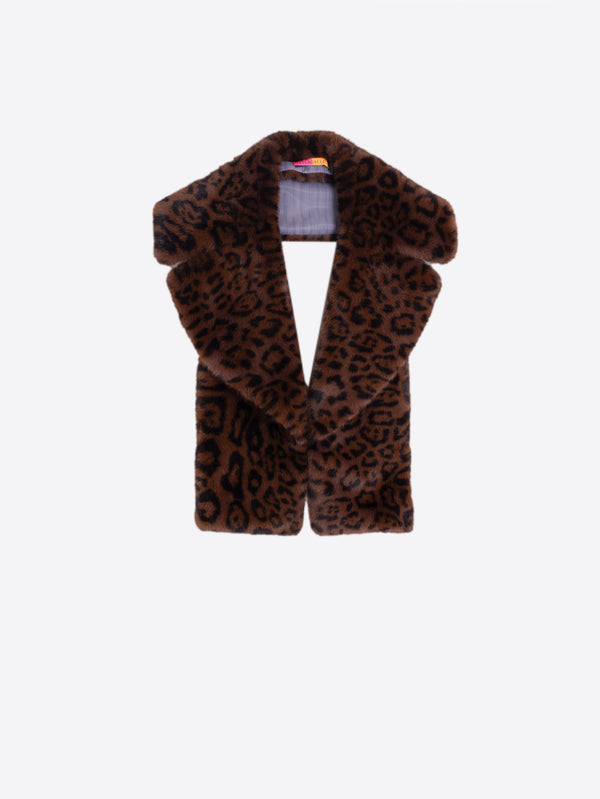 FAUX FUR LEOPARD JACKET TOPPER SCARF