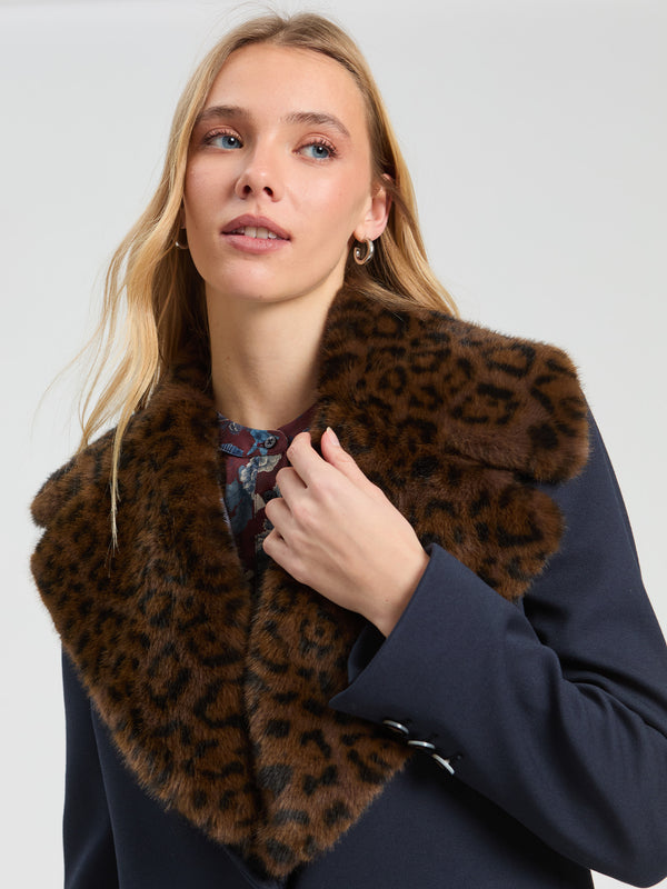 FAUX FUR LEOPARD JACKET TOPPER SCARF