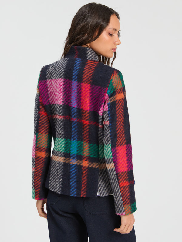 PLAID HIGH NECK BLAZER COAT