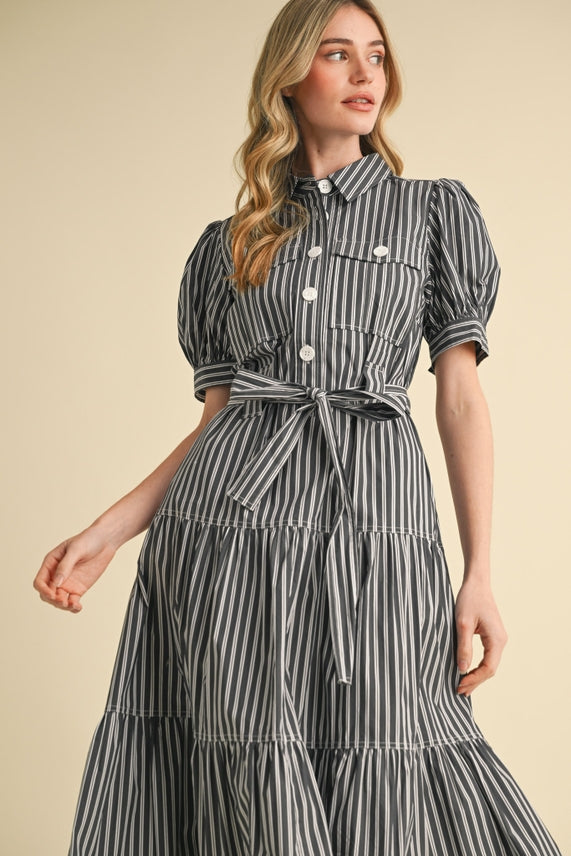 STRIPED SHIRT MIDI DRESS