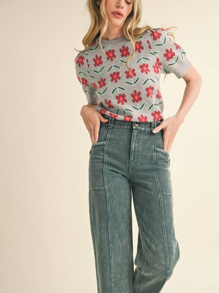 SS FLORAL KNIT SWEATER