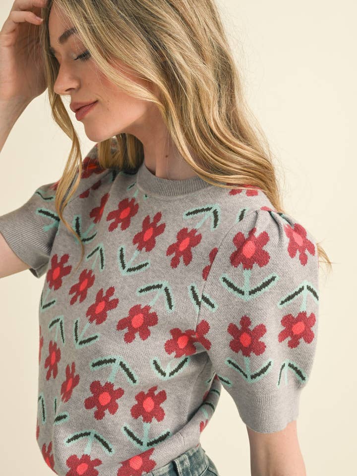 SS FLORAL KNIT SWEATER