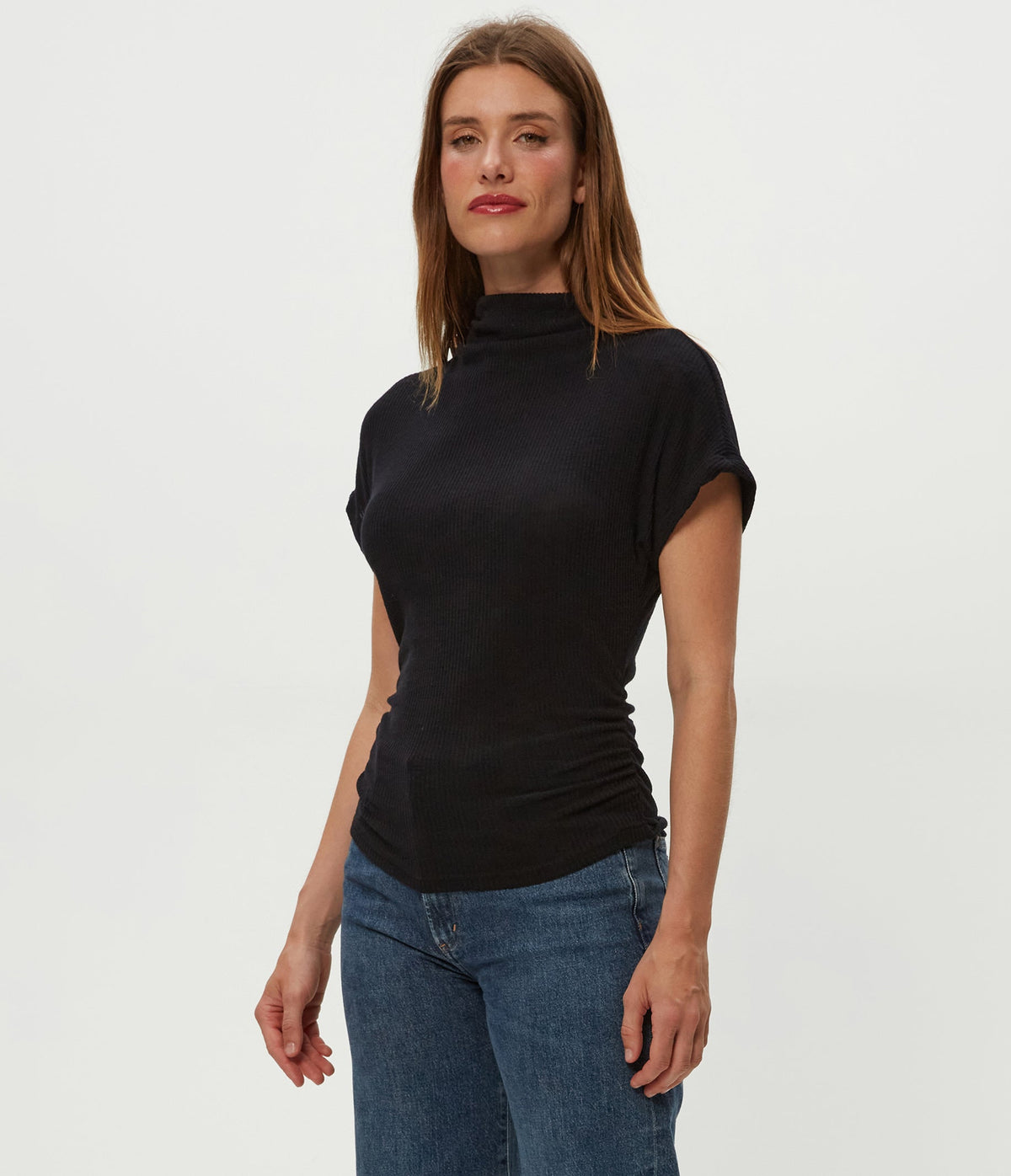 LARA RIBBED TAHOE JERSEY MOCK NECK