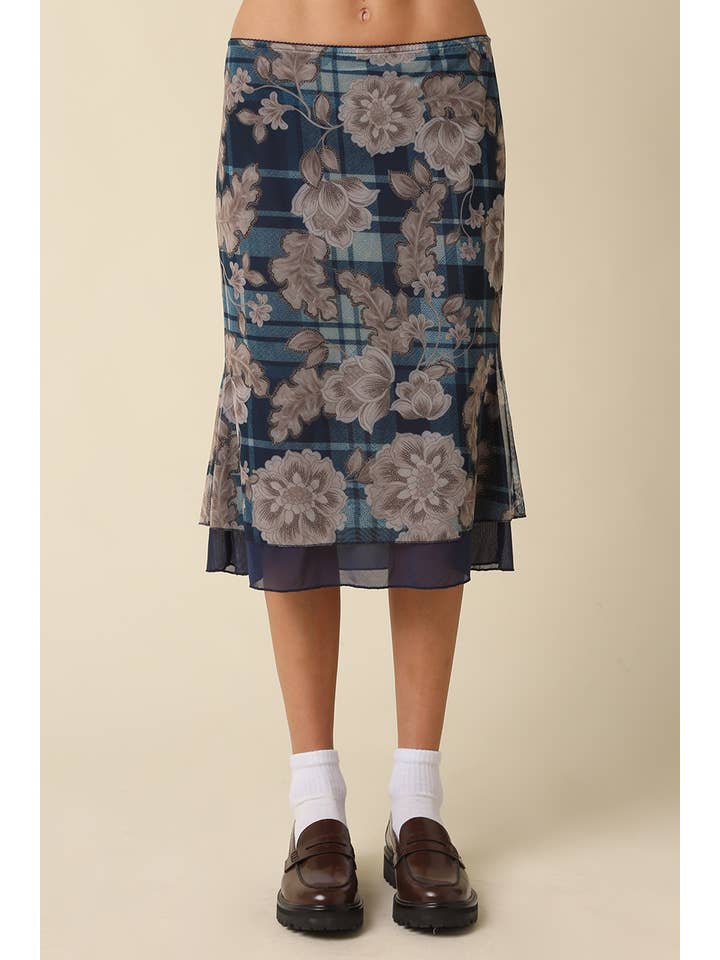 BELLA FLORAL MESH MIDI SKIRT