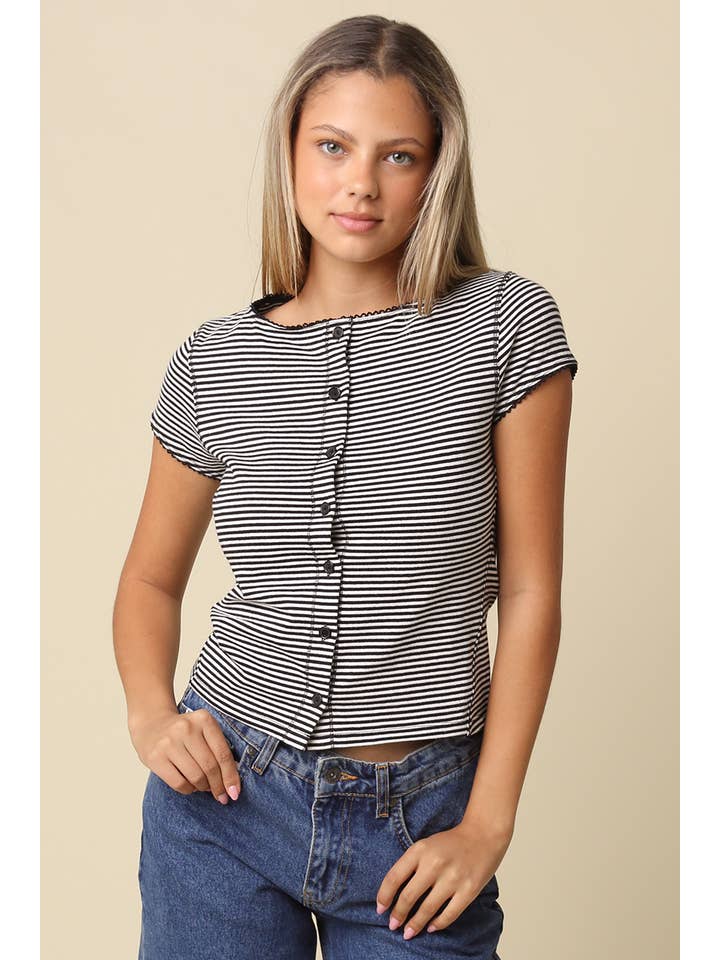 STRIPE BUTTON FRONT TOP