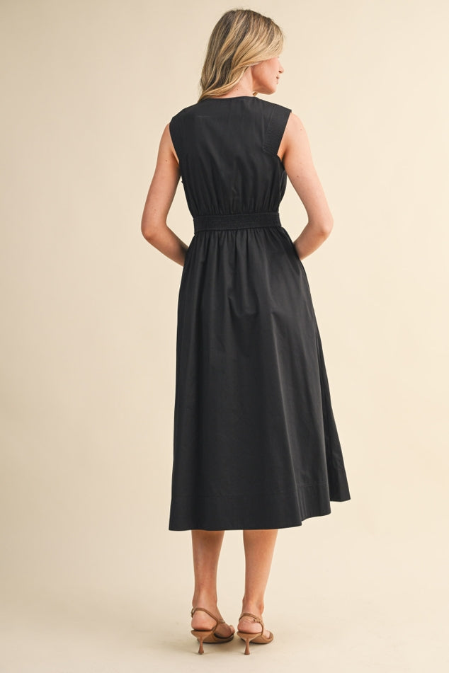 SLEEVELESS ZIPPER FRONT MIDI DRESS