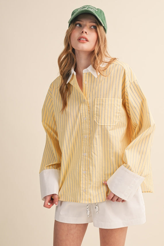 STRIPED WIDE CUFF BUTTON DOWN SHIRT