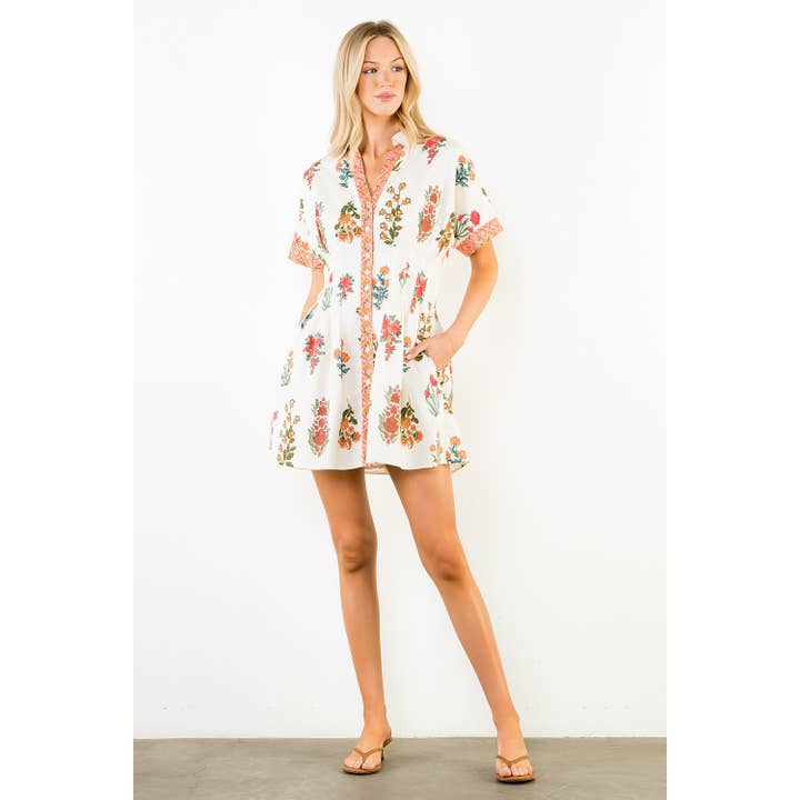 SHORT SLEEVE FLORAL PATTERN DRESS