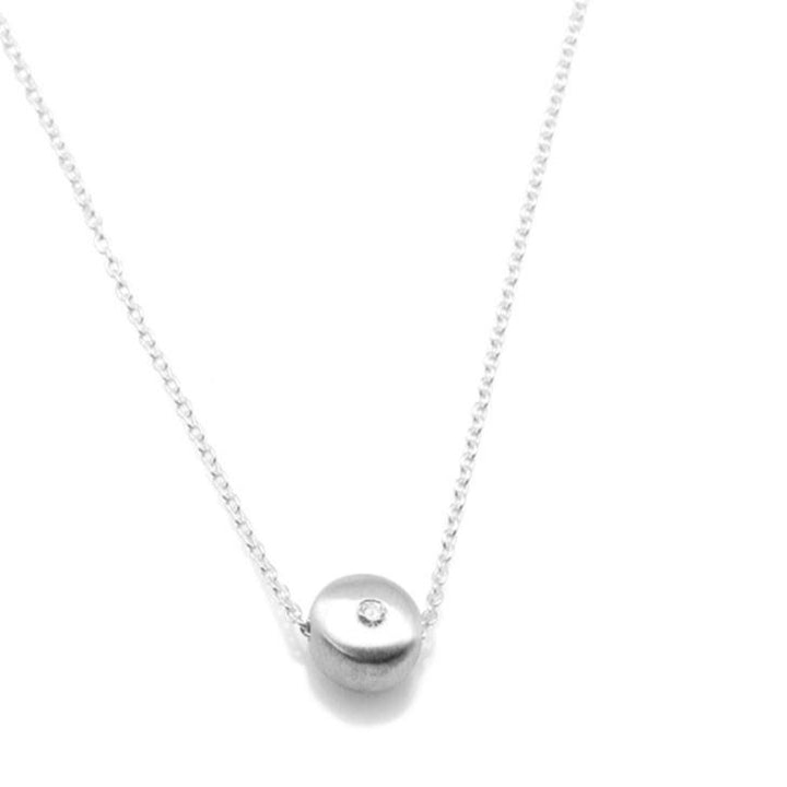 TINY CIRCLE W/DIAMOND SILVER NECKLACE