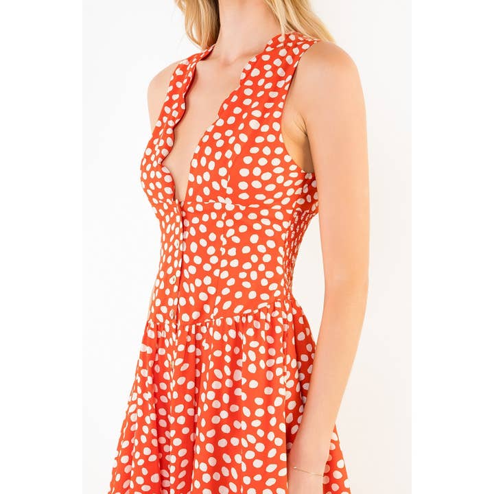 POLKA DOT DEEP V DRESS