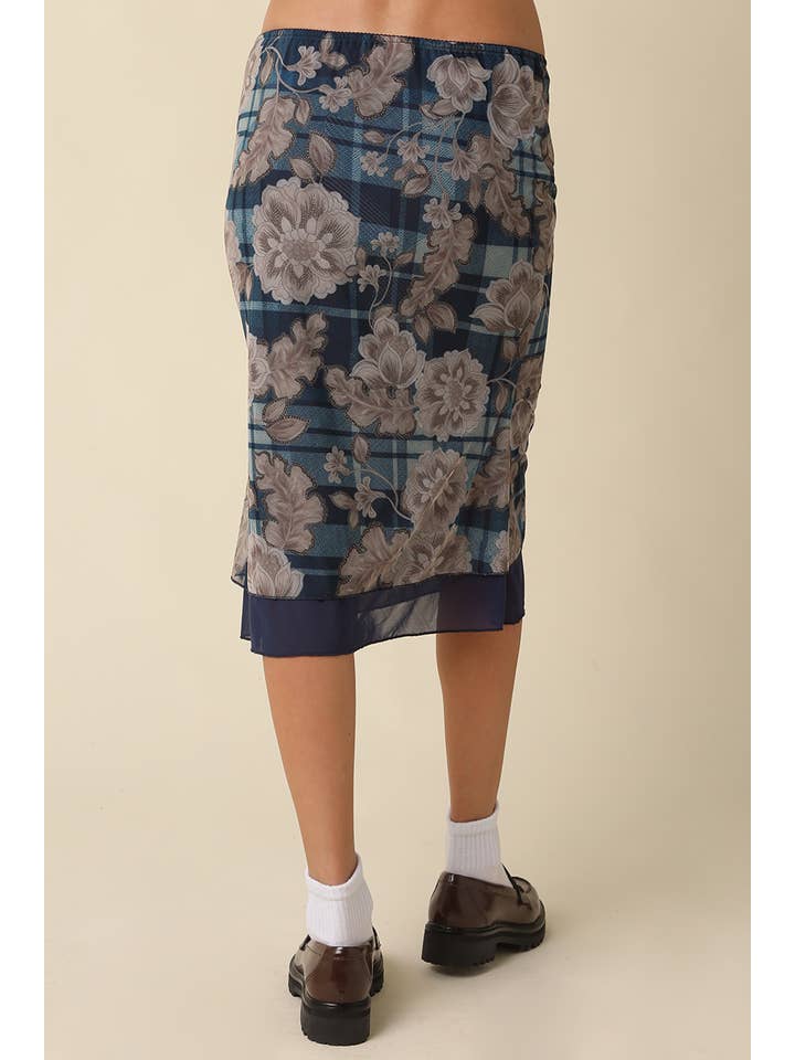 BELLA FLORAL MESH MIDI SKIRT