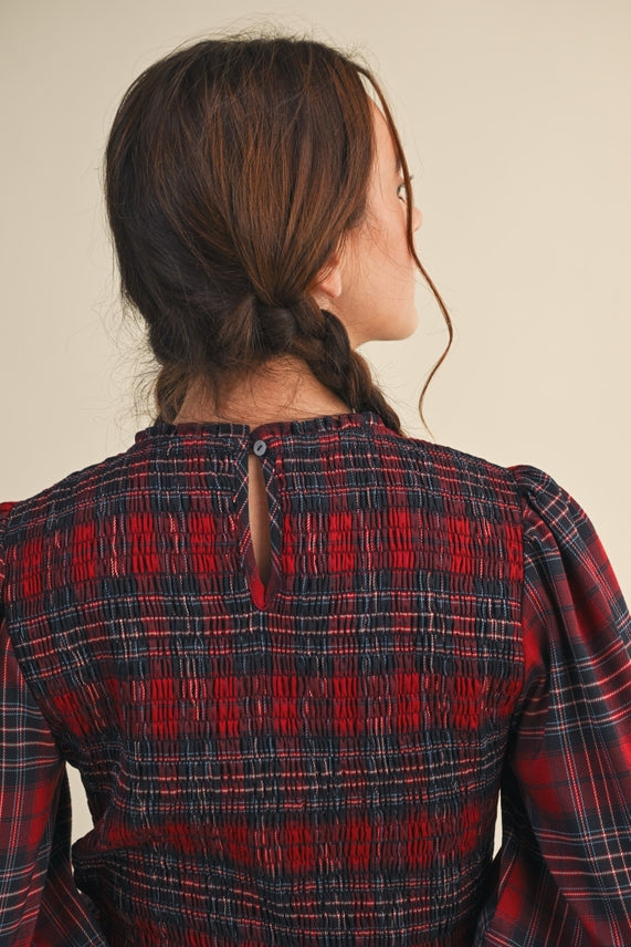 SMOCKED PLAID TOP