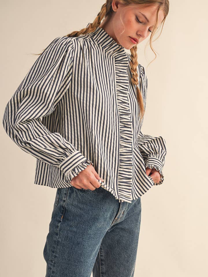 STRIPE RUFFLE SHIRT
