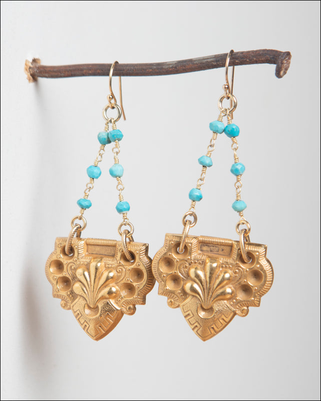 TURQ/GOLD BEADED EARRING
