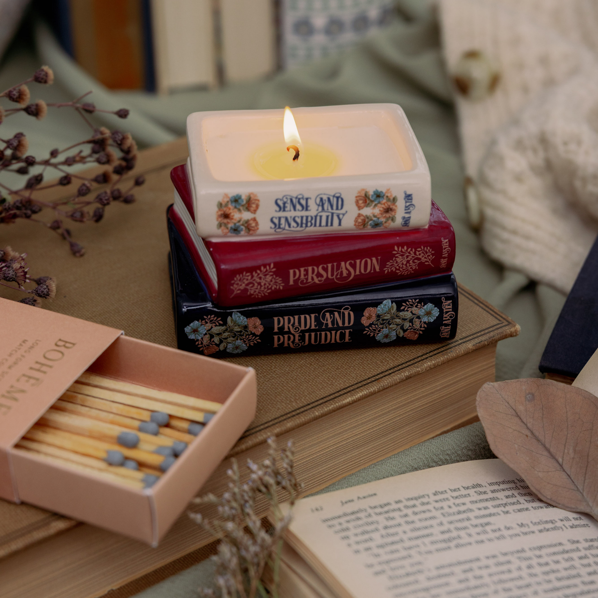 BOOKSTACK CANDLE JANE AUSTIN