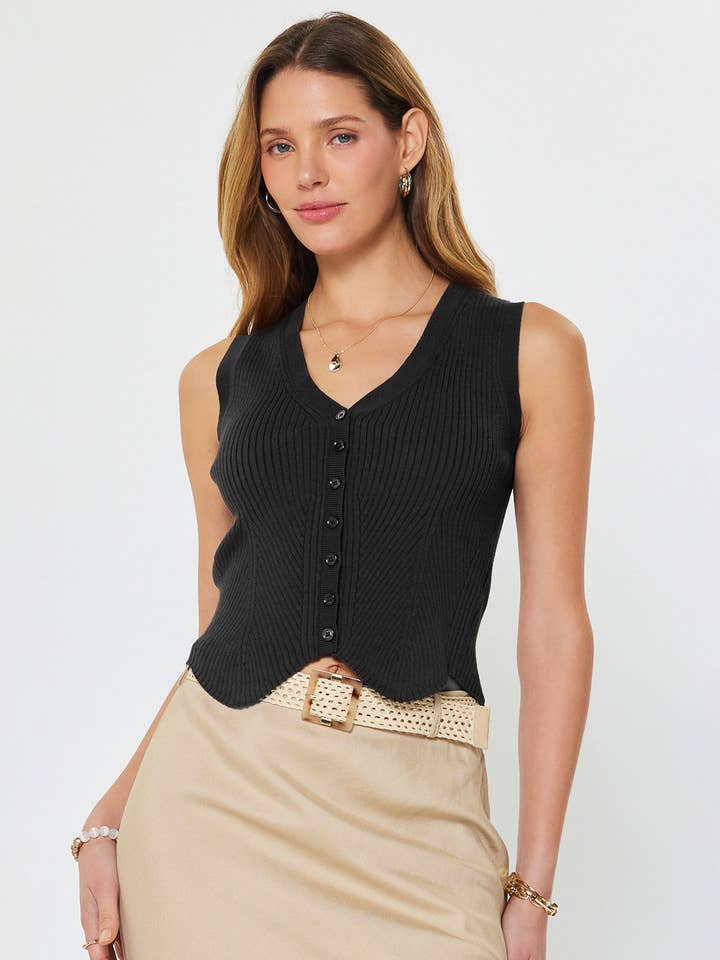 SLEEVELESS VNECK BUTTON SWEATER VEST