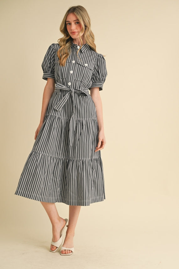 STRIPED SHIRT MIDI DRESS